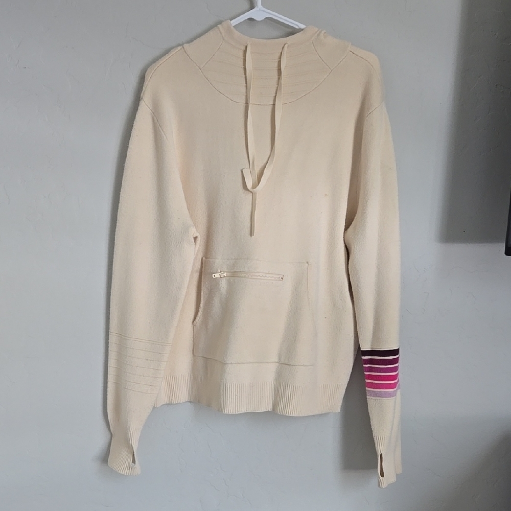 Cream Hoodie with Pink and Brown Stripes